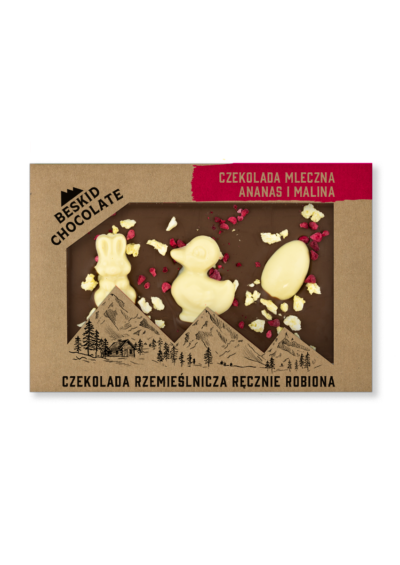 Milk chocolate with pineapple, raspberry and Easter figurines
