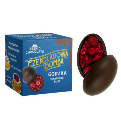 Chocolate Egg Bomb dark with raspberries and chilli