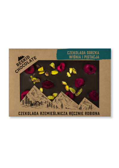 Dark chocolate with cherry and pistachio
