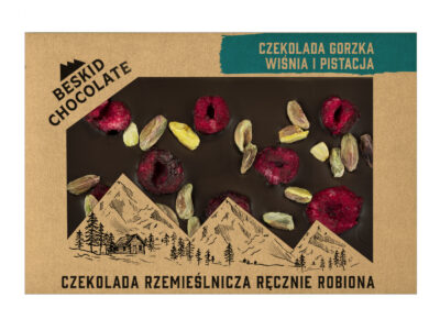 Dark chocolate with cherry and pistachio